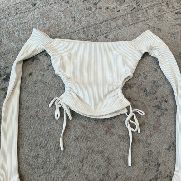 Tiger Mist Cream Off-Shoulder Ribbed Top - Picture 1 of 2